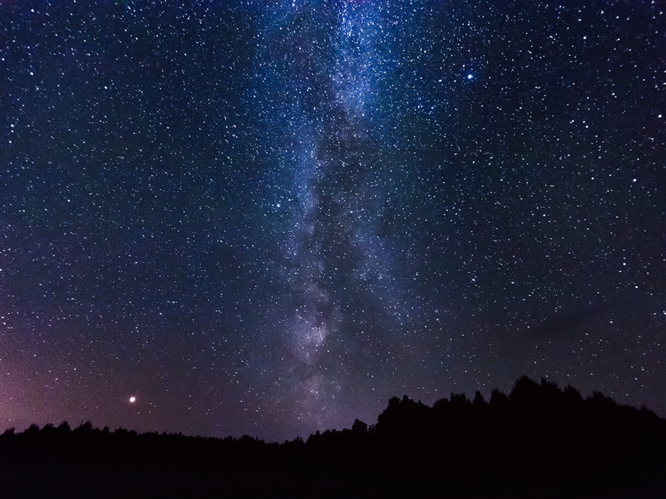 Starry sky, milky way, beautiful landscape, night time, Belarus.